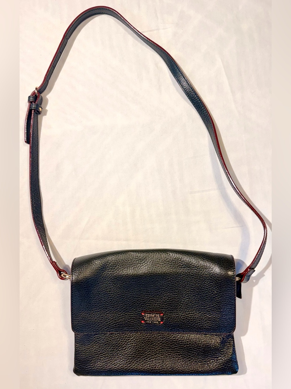 FRANCES VALENTINE Ann Crossbody Black Tumbled Leather Purse